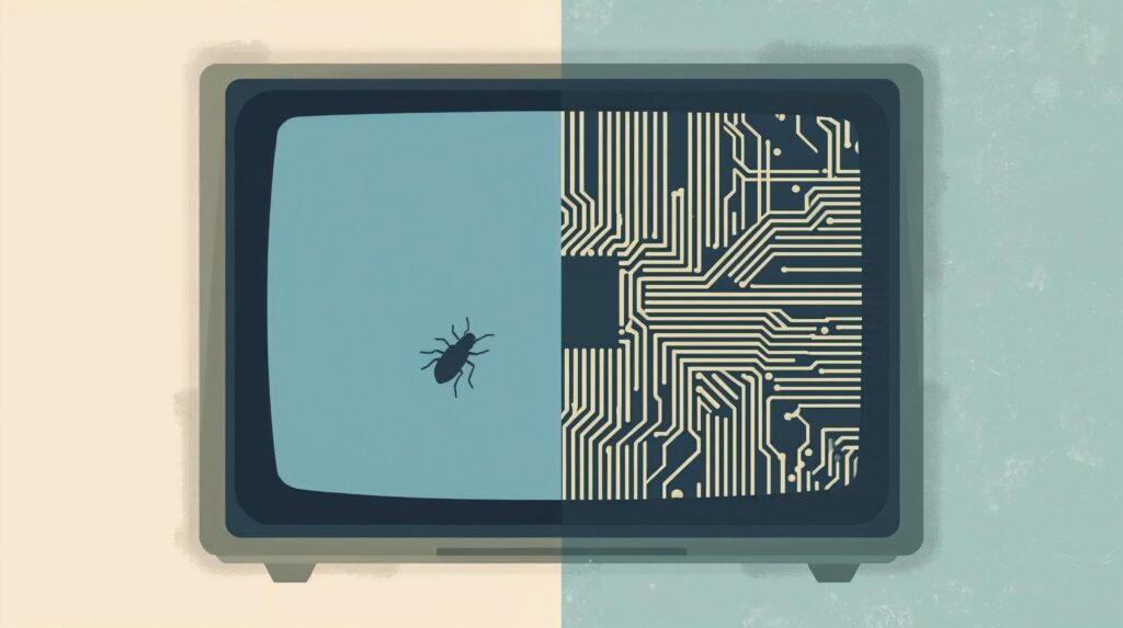 Conceptual illustration representing a computer bug, symbolizing how small errors in software can cause unexpected behavior.