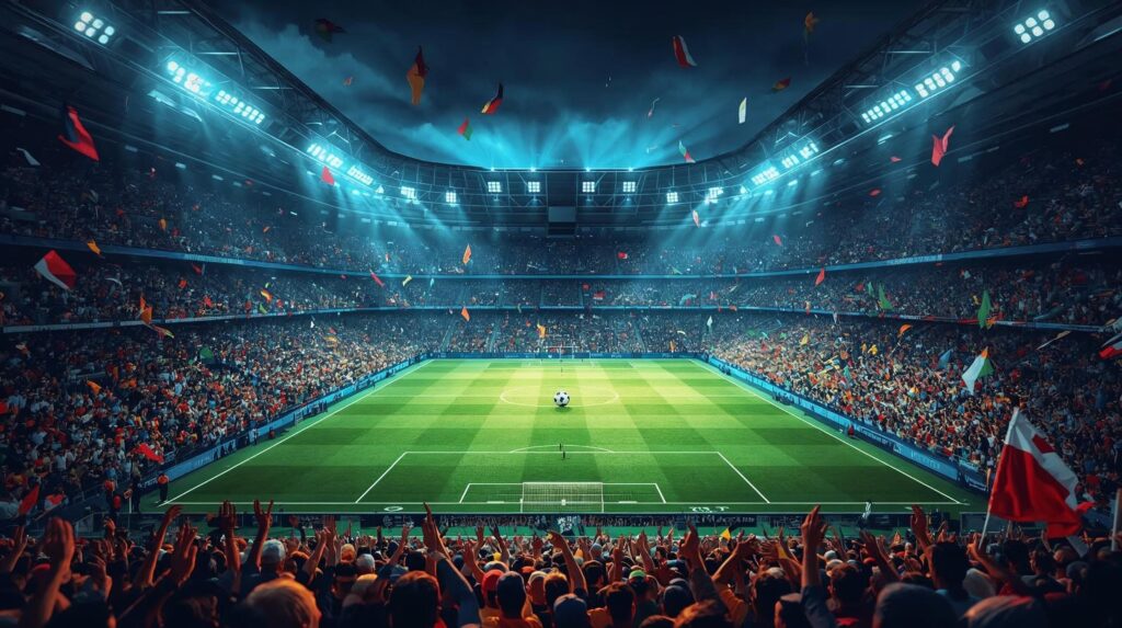 Crowded football stadium during an international tournament, symbolizing the global reach of the Football World Cup.