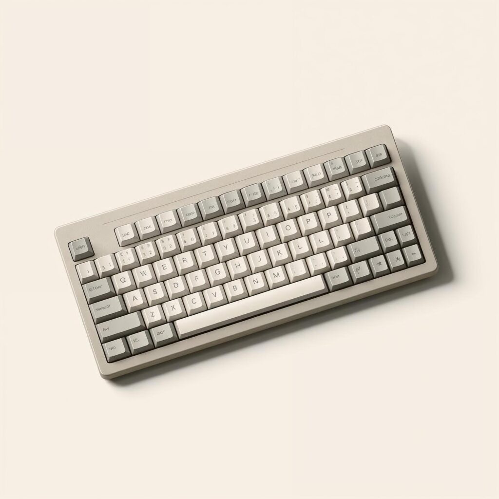 QWERTY keyboard layout viewed from above, showing the familiar letter arrangement still used on modern keyboards.