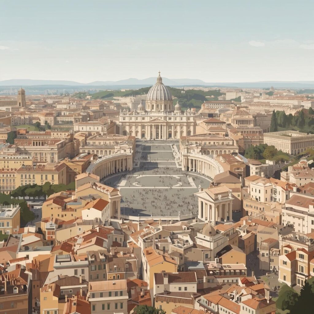 Aerial view of Vatican City showing its small size within Rome, highlighting how the world’s smallest country has global influence.