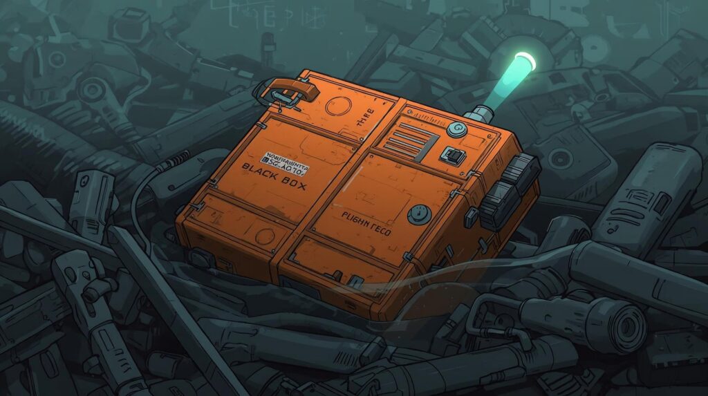 Bright orange aircraft flight recorder known as a black box used for aviation accident investigation.