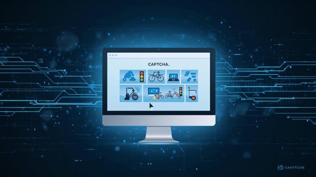 Computer screen displaying a CAPTCHA test where a user selects images to verify they are human.